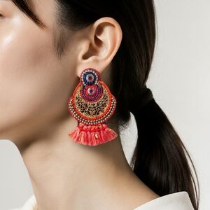 Elegant Multicolor Beaded Fringed Boho Earrings